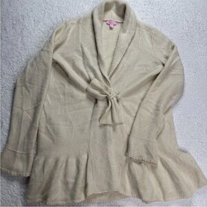 Lilly Pulitzer Madison Cardigan Bow Front Sweater Ivory Beige Cashmere XL